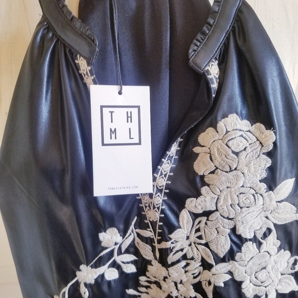 NEW | THML|‎ VeganLeather Dress Floral Embr… - Picture 3 of 7